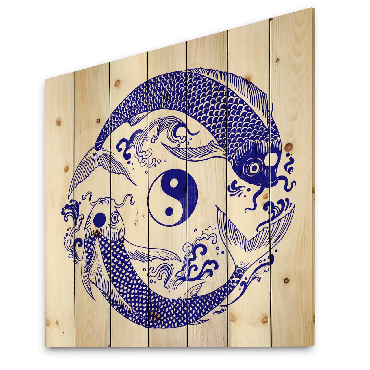 Designart - Chinoiserie Koi Fish II - Traditional Print on Natural Pine Wood